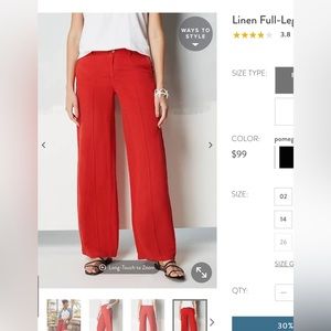 J. Jill Red Linen Full-Leg Pants